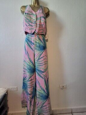 3 Piece Set Women's Pink Tropical Print